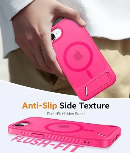FNTCASE for iPhone 17e Case: iPhone 16e Phone Case [Magnetic Stand] [Compatible with Magsafe] Translucent Matte Military Grade Shockproof Drop Protective Phone Cover,Hot Pink - 4