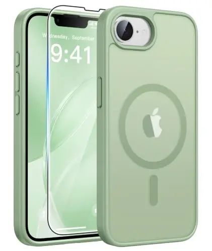 FNTCASE for iPhone 17e Case Light Green: Translucent iPhone 16e Cases Compatible with MagSafe, Camera Protection & Tempered Glass Protector, 14FT Military Grade Drop Tested, Matte Skin-Friendly Cover 