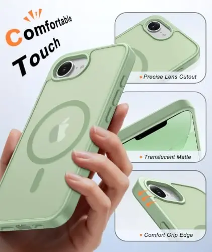 FNTCASE for iPhone 17e Case Light Green: Translucent iPhone 16e Cases Compatible with MagSafe, Camera Protection & Tempered Glass Protector, 14FT Military Grade Drop Tested, Matte Skin-Friendly Cover - 5