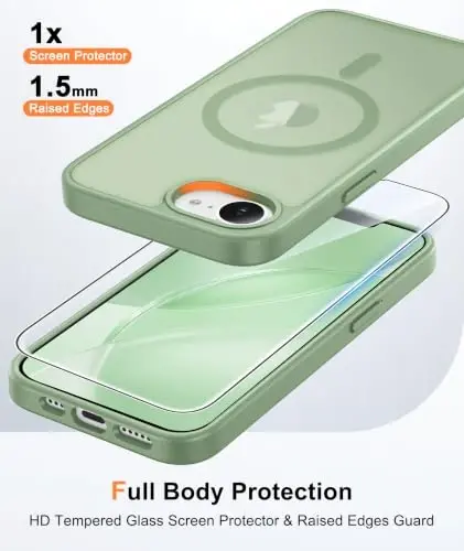 FNTCASE for iPhone 17e Case Light Green: Translucent iPhone 16e Cases Compatible with MagSafe, Camera Protection & Tempered Glass Protector, 14FT Military Grade Drop Tested, Matte Skin-Friendly Cover - 6