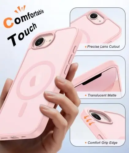 FNTCASE for iPhone 17e Case Pink: Translucent iPhone 16e Cases Compatible with MagSafe, Camera Protection & Tempered Glass Protector, 14FT Military Grade Drop Tested, Matte Skin-Friendly Cover - 3