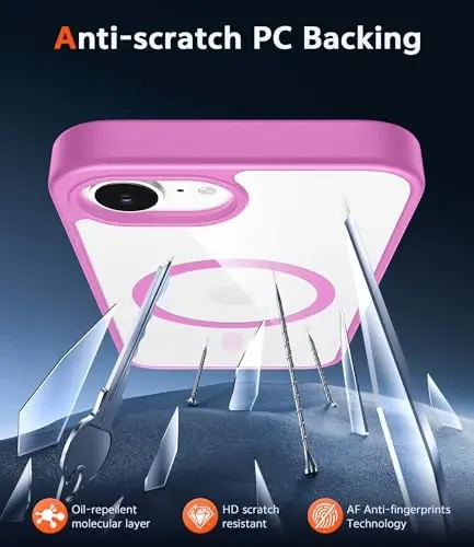 FNTCASE for iPhone 17e & iPhone 16e Case Clear: Magnetic Phone Cases with Screen Protector Drop Proof Compatible with Magsafe Anti Yellowing Shockproof Protective Transparent Cell Cover (B-Pink) - 5