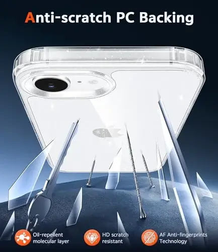 FNTCASE for iPhone 17e & iPhone 16e Case Clear: Phone Cases Compatible with Magsafe Slim Anti Yellowing Military Grade Drop Protection Shockproof Protective Transparent Cell Phone Cover (D-Glitter) - 5