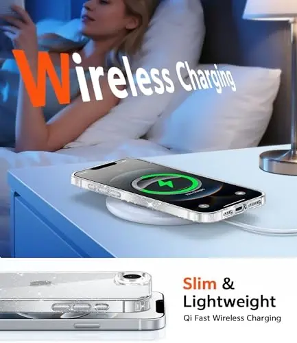 FNTCASE for iPhone 17e & iPhone 16e Case Clear: Phone Cases Compatible with Magsafe Slim Anti Yellowing Military Grade Drop Protection Shockproof Protective Transparent Cell Phone Cover (D-Glitter) - 4