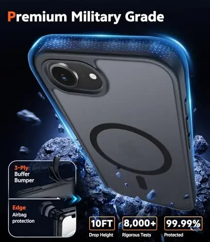 FNTCASE for iPhone 17e & iPhone 16e Case Matte: Magnetic Phone Cases with Screen Protector Drop Proof Compatible with Magsafe Slim Anti Yellowing Protective Translucent Cell Phone Cover (C-Black) - 6