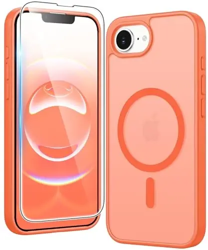 FNTCASE for iPhone 17e & iPhone 16e Case Matte: Magnetic Phone Cases with Screen Protector Drop Proof Compatible with Magsafe Slim Anti Yellowing Protective Translucent Cell Phone Cover (C-Orange) 