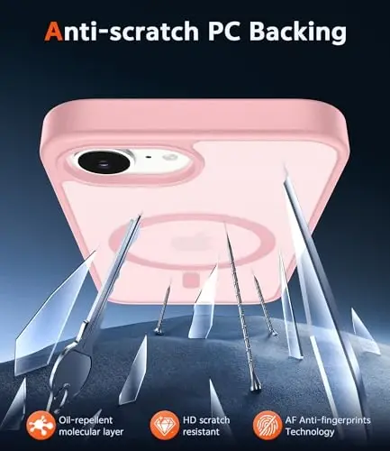 FNTCASE for iPhone 17e & iPhone 16e Case Matte: Magnetic Phone Cases with Screen Protector Drop Proof Compatible with Magsafe Slim Anti Yellowing Protective Translucent Cell Phone Cover (C-Pink) - 5