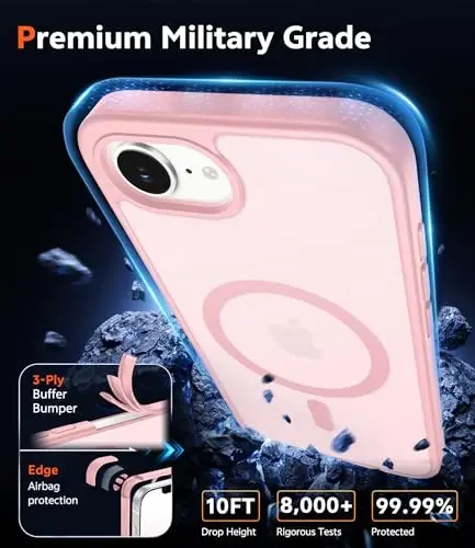 FNTCASE for iPhone 17e & iPhone 16e Case Matte: Magnetic Phone Cases with Screen Protector Drop Proof Compatible with Magsafe Slim Anti Yellowing Protective Translucent Cell Phone Cover (C-Pink) - 6