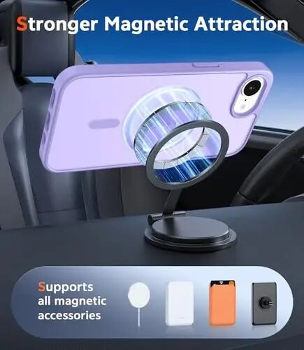 FNTCASE for iPhone 17e & iPhone 16e Case Matte: Magnetic Phone Cases with Screen Protector Drop Proof Compatible with Magsafe Slim Anti Yellowing Protective Translucent Cell Phone Cover (C-Purple) - 4