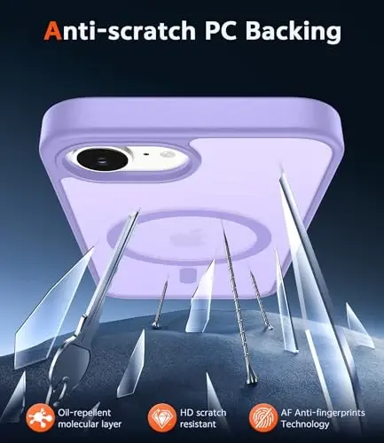 FNTCASE for iPhone 17e & iPhone 16e Case Matte: Magnetic Phone Cases with Screen Protector Drop Proof Compatible with Magsafe Slim Anti Yellowing Protective Translucent Cell Phone Cover (C-Purple) - 5