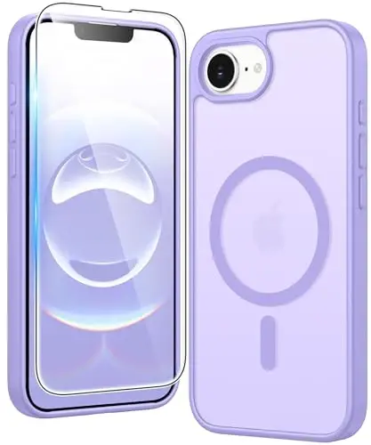 FNTCASE for iPhone 17e & iPhone 16e Case Matte: Magnetic Phone Cases with Screen Protector Drop Proof Compatible with Magsafe Slim Anti Yellowing Protective Translucent Cell Phone Cover (C-Purple) - FNTCASE