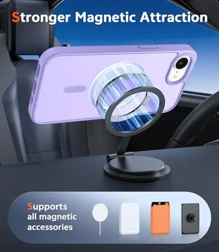 FNTCASE for iPhone 17e & iPhone 16e Case Matte: Magnetic Phone Cases with Screen Protector Drop Proof Compatible with Magsafe Slim Anti Yellowing Protective Translucent Cell Phone Cover (C-Purple) - 4