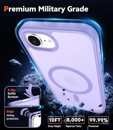 FNTCASE for iPhone 17e & iPhone 16e Case Matte: Magnetic Phone Cases with Screen Protector Drop Proof Compatible with Magsafe Slim Anti Yellowing Protective Translucent Cell Phone Cover (C-Purple) - 6
