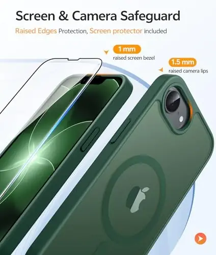 FNTCASE for iPhone 17e Case: iPhone 16e Phone Case [Compatible with Magsafe] Translucent Matte Cases with [Screen Protector] Military Grade Shockproof Protective Phone Cover - Green - 4