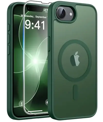 FNTCASE for iPhone 17e/ iPhone 16e Case, Fit for Magsafe, Screen Protector | Translucent Matte Magnetic Back, 14FT Military Grade Drop Protection, Shockproof Protective Phone Cover, Green 