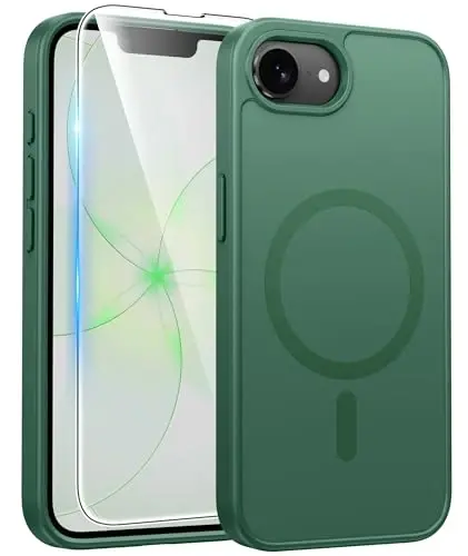 FNTCASE for iPhone 17e/ iPhone 16e Case, Fit for Magsafe, Screen Protector | Matte Magnetic Back, 14FT Military Grade Drop Protection, Shockproof Protective Phone Cover, Full Green 
