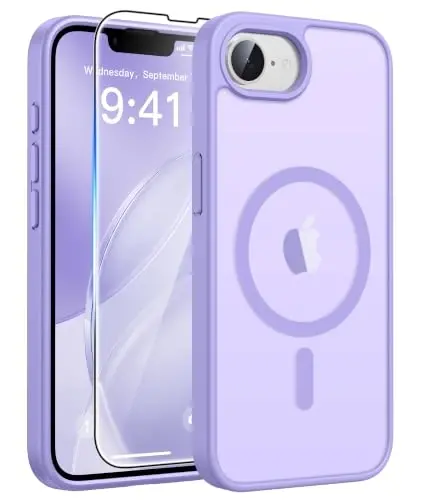 FNTCASE for iPhone 17e/16e Case Light Purple: Translucent Fit for MagSafe | With Screen Protector, Magnetic Full Camera Protection Slim Cases, 14FT Military Grade Drop Tested, Matte Shockproof Cover 