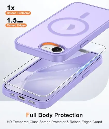 FNTCASE for iPhone 17e/16e Case Light Purple: Translucent Fit for MagSafe | With Screen Protector, Magnetic Full Camera Protection Slim Cases, 14FT Military Grade Drop Tested, Matte Shockproof Cover - 4