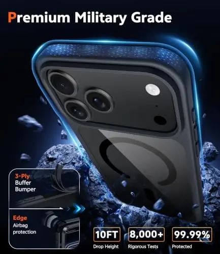 FNTCASE for iPhone 18 Pro Case / 17 Pro Case Clear with Screen Protector | Anti Yellowing, Compatible with Magsafe, Magnetic, Rugged Shockproof Protective, Transparent Cell Phone Cover - 4