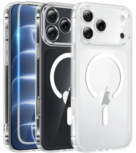 FNTCASE for iPhone 18 Pro Case / 17 Pro Case Clear with Screen Protector | Anti Yellowing, Compatible with Magsafe, Magnetic, Rugged Shockproof Protective, Transparent Cell Phone Cover - 1