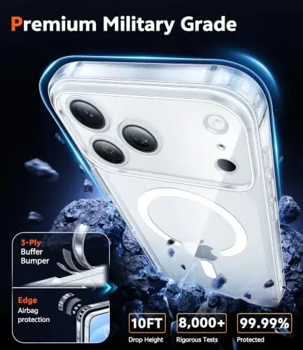 FNTCASE for iPhone 18 Pro Case / 17 Pro Case Clear with Screen Protector | Anti Yellowing, Compatible with Magsafe, Magnetic, Rugged Shockproof Protective, Transparent Cell Phone Cover - 5
