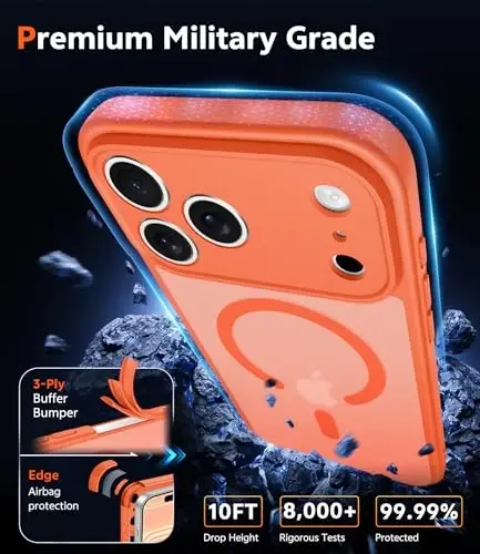 FNTCASE for iPhone 18 Pro Case / 17 Pro Case Matte with Screen Protector | Anti Yellowing, Compatible with Magsafe, Rugged Shockproof Protective, Slim Transparent Cell Phone Cover - 6