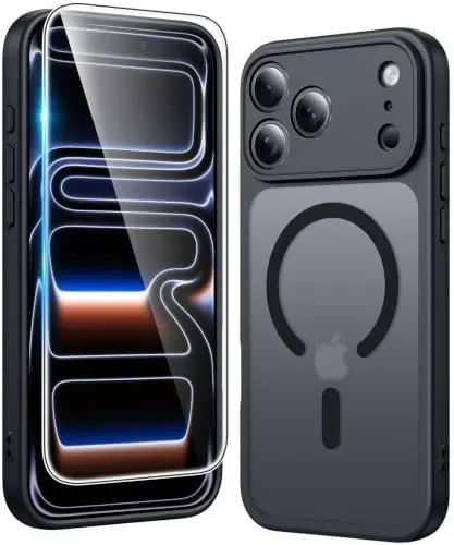 FNTCASE for iPhone 18 Pro Case / 17 Pro Case Matte with Screen Protector | Compatible with Magsafe, Slim, Anti Yellowing, Rugged Shockproof Protective, Translucent Cell Phone Cover - 1