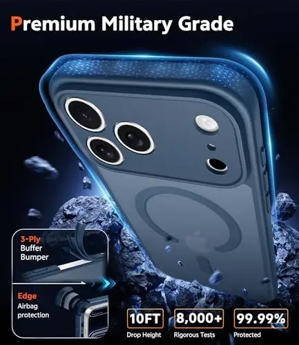 FNTCASE for iPhone 18 Pro Case / 17 Pro Case Matte with Screen Protector | Compatible with Magsafe, Slim, Anti Yellowing, Rugged Shockproof Protective, Translucent Cell Phone Cover - 6
