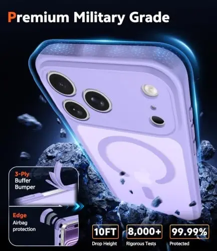 FNTCASE for iPhone 18 Pro Case / 17 Pro Case Matte with Screen Protector | Compatible with Magsafe, Slim, Anti Yellowing, Rugged Shockproof Protective, Translucent Cell Phone Cover - 5