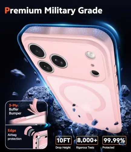 FNTCASE for iPhone 18 Pro Case / 17 Pro Case Matte with Screen Protector | Compatible with Magsafe, Slim, Anti Yellowing, Rugged Shockproof Protective, Translucent Cell Phone Cover - 5