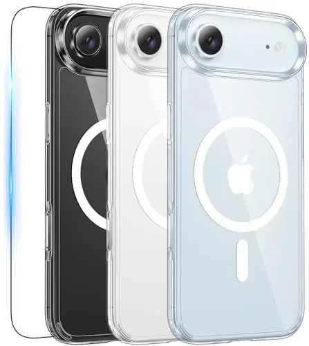 FNTCASE for iPhone Air Case: Clear Anti Yellowing Magnetic Military Grade Drop Protection Cell Phone Cover - Rugged Shockproof Protective Bumper Transparent Phonecase (A-Clear) 