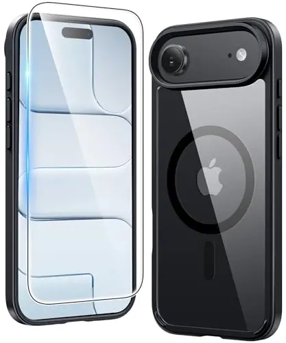 FNTCASE for iPhone Air Case: Clear Anti Yellowing Magnetic Military Grade Drop Protection Cell Phone Cover - Rugged Shockproof Protective Bumper Transparent Phonecase (B-Black) 