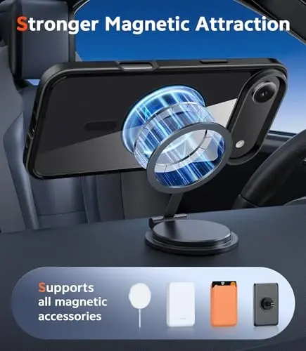 FNTCASE for iPhone Air Case: Clear Anti Yellowing Magnetic Military Grade Drop Protection Cell Phone Cover - Rugged Shockproof Protective Bumper Transparent Phonecase (B-Black) - 4