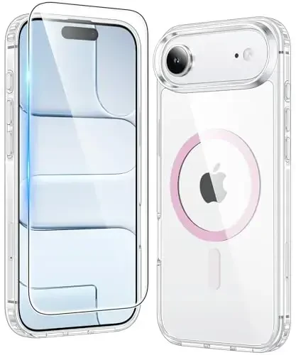 FNTCASE for iPhone Air Case: Clear Anti Yellowing Magnetic Military Grade Drop Protection Cell Phone Cover - Rugged Shockproof Protective Bumper Transparent Phonecase (D-Pink) 