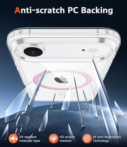 FNTCASE for iPhone Air Case: Clear Anti Yellowing Magnetic Military Grade Drop Protection Cell Phone Cover - Rugged Shockproof Protective Bumper Transparent Phonecase (D-Pink) - 5