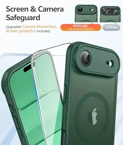 FNTCASE for iPhone Air Case: Magnetic Translucent Matte [Full Covered Camera Protection] [Screen Protector] Military Shockproof Slim Cover Drop Proof Protective 17 Air 2025 Phone Cases - Green - 4