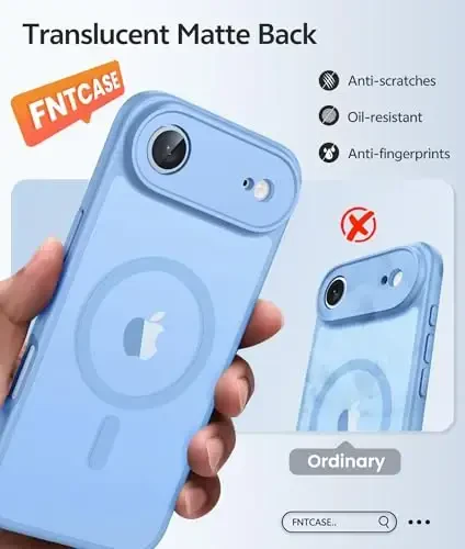 FNTCASE for iPhone Air Case: Magnetic Translucent Matte [Full Covered Camera Protection] [Screen Protector] Military Shockproof Slim Cover Drop Proof Protective 17 Air 2025 Phone Cases - Light Blue - 6