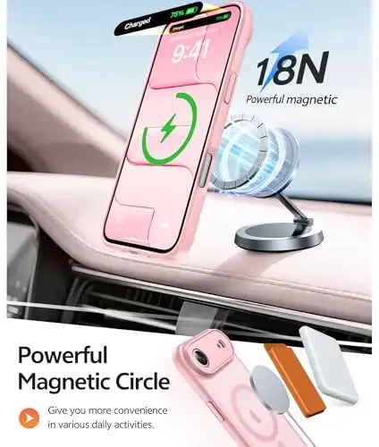 FNTCASE for iPhone Air Case: Magnetic Translucent Matte [Full Covered Camera Protection] [Screen Protector] Military Shockproof Slim Cover Drop Proof Protective 17 Air 2025 Phone Cases - Light Pink - 3