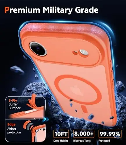 FNTCASE for iPhone Air Case Matte: Magnetic Phone Cases with Screen Protector Compatible with Magsafe Slim Anti Yellowing Rugged Shockproof Protective Translucent Cell Phone Cover (C-Orange) - 6
