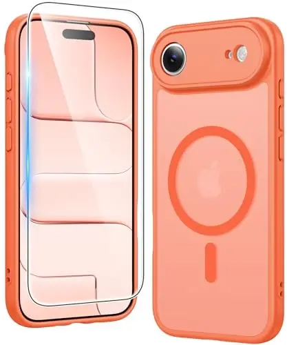 FNTCASE for iPhone Air Case Matte: Magnetic Phone Cases with Screen Protector Compatible with Magsafe Slim Anti Yellowing Rugged Shockproof Protective Translucent Cell Phone Cover (C-Orange) 