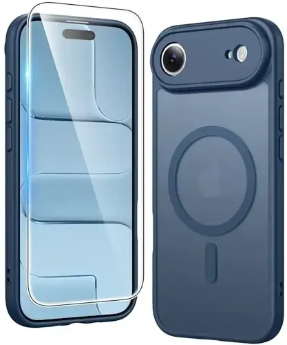 FNTCASE for iPhone Air Case Matte: Magnetic Phone Cases with Screen Protector Drop Proof Compatible with Magsafe Slim Anti Yellowing Rugged Shockproof Protective Translucent Cell Cover (C-Blue) - 1