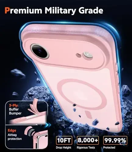 FNTCASE for iPhone Air Case Matte: Magnetic Phone Cases with Screen Protector Drop Proof Compatible with Magsafe Slim Anti Yellowing Rugged Shockproof Protective Translucent Cell Cover (C-Pink) - 6