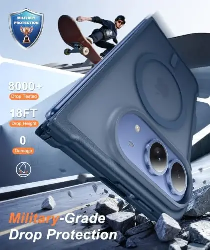 FNTCASE for iPhone Duo Case Blue: Translucent Fit for MagSafe | With Screen Protector, Magnetic Camera Protection Slim Cases,18FT Military Grade Drop Tested - 5