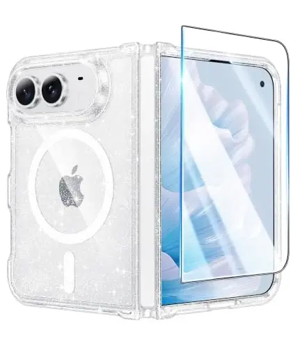 FNTCASE for iPhone Duo Case Compatible with Magsafe Clear Glitter | Screen Protector, Anti Yellowing, Military Grade Drop Protection, Magnetic Phone Cases, Shockproof, Transparent Cell Cover - 1