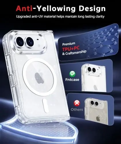 FNTCASE for iPhone Duo Case Compatible with Magsafe Clear Glitter | Screen Protector, Anti Yellowing, Military Grade Drop Protection, Magnetic Phone Cases, Shockproof, Transparent Cell Cover - 5