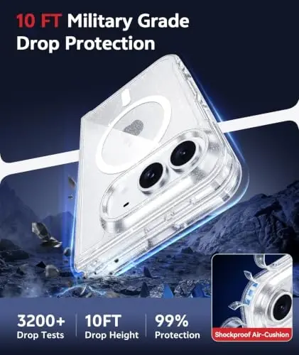 FNTCASE for iPhone Duo Case Compatible with Magsafe Clear Glitter | Screen Protector, Anti Yellowing, Military Grade Drop Protection, Magnetic Phone Cases, Shockproof, Transparent Cell Cover - 6