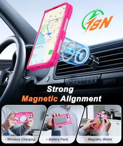 FNTCASE for iPhone Duo Case Hot Pink: Translucent Fit for MagSafe | With Screen Protector, Magnetic Camera Protection Slim Cases,18FT Military Grade Drop Tested - 4