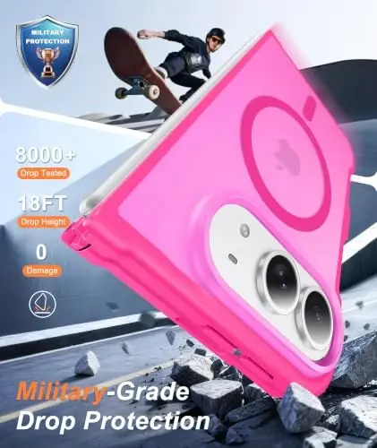 FNTCASE for iPhone Duo Case Hot Pink: Translucent Fit for MagSafe | With Screen Protector, Magnetic Camera Protection Slim Cases,18FT Military Grade Drop Tested - 5