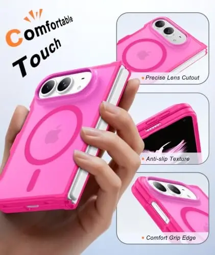 FNTCASE for iPhone Duo Case Hot Pink: Translucent Fit for MagSafe | With Screen Protector, Magnetic Camera Protection Slim Cases,18FT Military Grade Drop Tested - 6