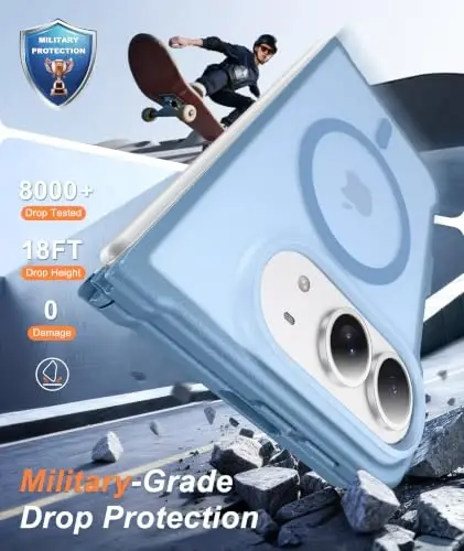 FNTCASE for iPhone Duo Case Light Blue: Translucent Fit for MagSafe | With Screen Protector, Magnetic Camera Protection Slim Cases,18FT Military Grade Drop Tested - 5